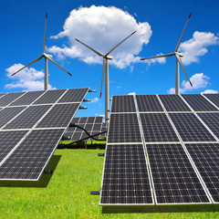 solar energy panels and wind turbines