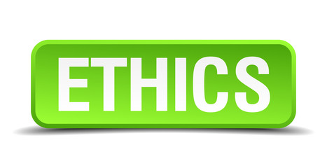 Ethics green 3d realistic square isolated button