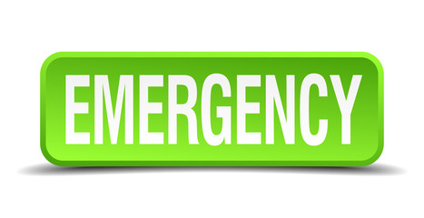 Emergency green 3d realistic square isolated button