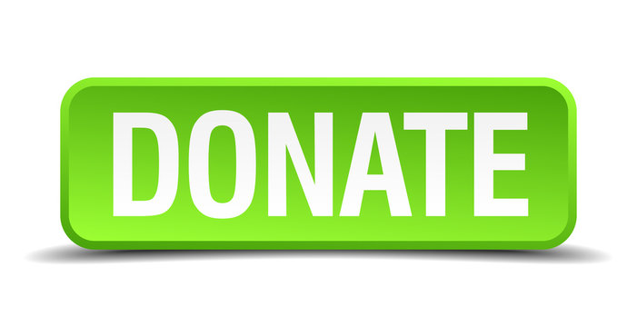 Donate green 3d realistic square isolated button