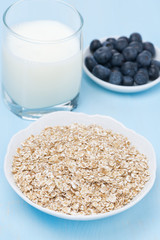 oat flakes, fresh blueberries and milk for breakfast