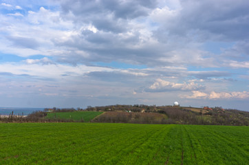 Fototapeta na wymiar Agricultural fields near Danube river in early spring