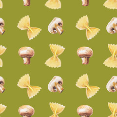 watercolor shampignon and spagetti pattern