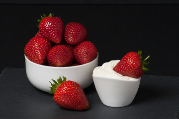 Fresh Strawberries With Sweet Cream. Natural Slate Placemat