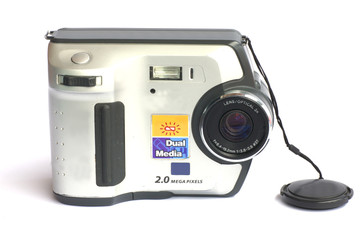 .Old DIGITAL Cameras on white background