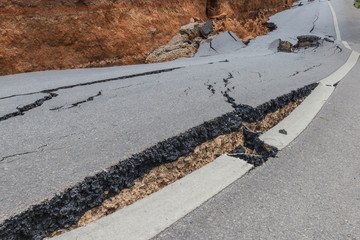 layer of broken asphalt road at rural areas