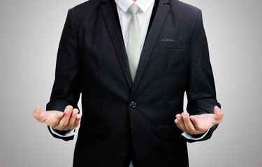 Businessman standing posture show hand isolated