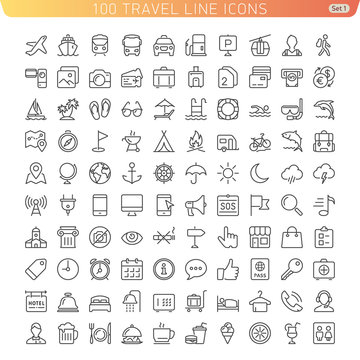 Travel Line Icons for Web and Mobile. Light version