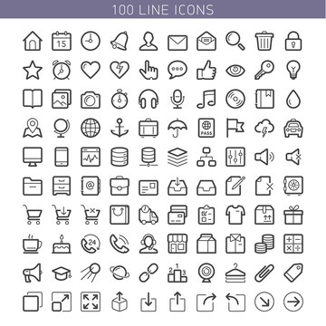 100 line icons for Web and Mobile. Light version.