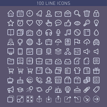 100 line icons for Web and Mobile. Light version