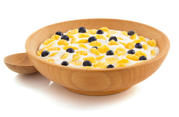 corn flakes in bowl on white