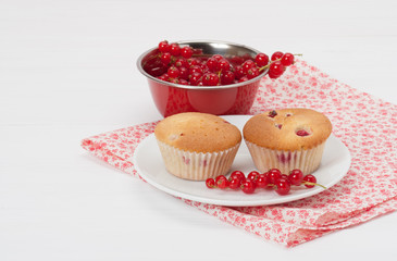 Cupcakes With Fresh Redcurrant. White Painted Table