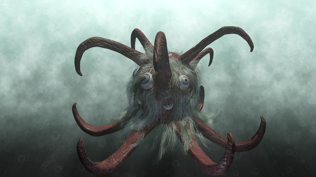 Animation of a fantasy monster underwater
