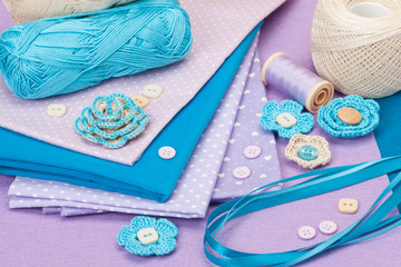 Handmade Crochet Flowers. Cotton, Baby Cord And Wool Felt Textil