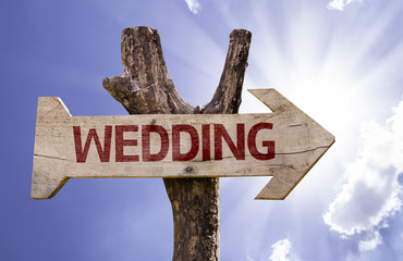 Wedding wooden sign on a beautiful day
