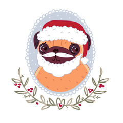 Pug dressed as Santa Claus