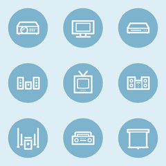Audio video web icons, blue buttons
