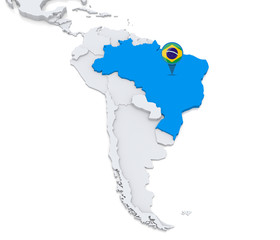 Brazil on a map of South America