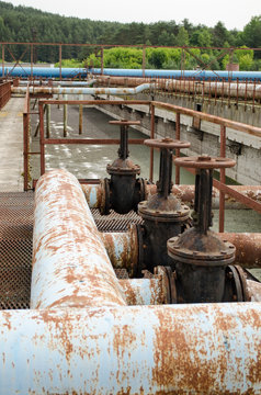 Rusty taps and pipes. water treatment plant