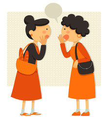 women talking in a secretive manner