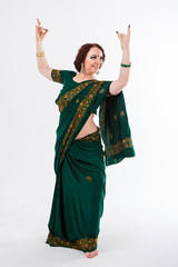 european girl in green indian saree