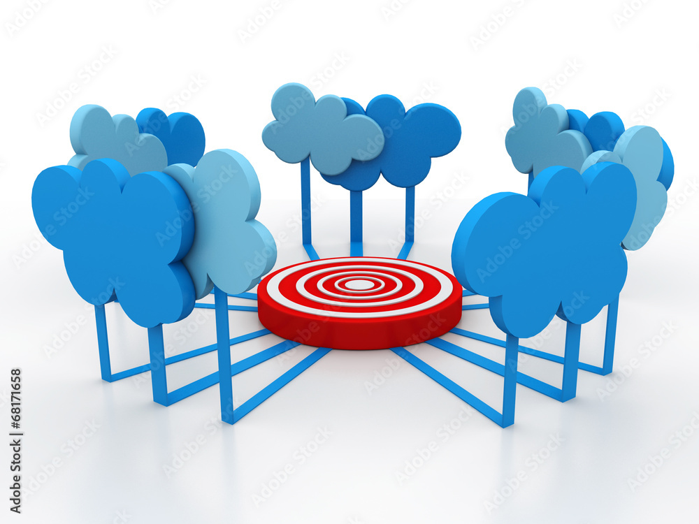 Poster 3d rendering cloud online storage icons with target