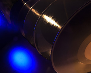 Row of Records with a Blue Spot Light