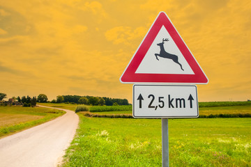 Traffic sign for deer in nature