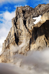 Fototapeta na wymiar Wetterhorn Peak (3692m) over Grindelwald village, Switzerland