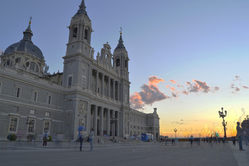 Almudena Cathedral at twilight, Madrid, Spain. HDR