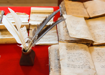 feathers and inkpot