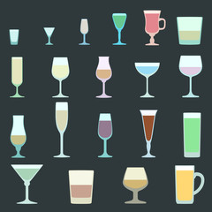 flat design solid colors alcohol glasses set