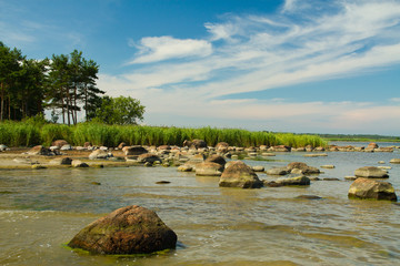 rocks into the sea