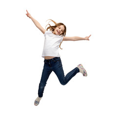 smiling little girl jumping