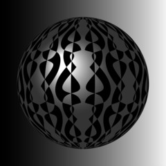 shiny silver sphere with black pattern