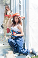 Attractive women on construction site