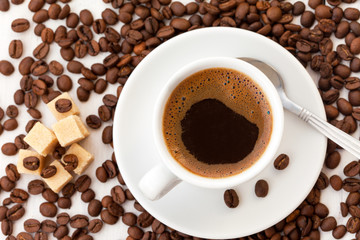 Black turkish coffee with coffee beans