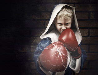 Young boxer fighter breaking the glass