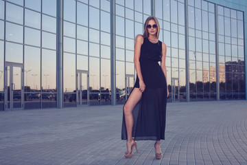 Woman in long black dress