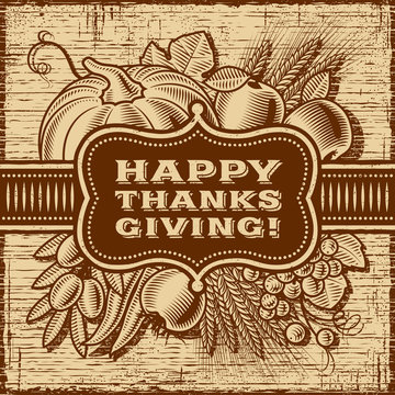 Happy Thanksgiving Retro Card Brown