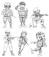Fototapeta na wymiar Sketches of soldiers
