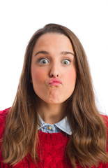 young girl funny face. isolated