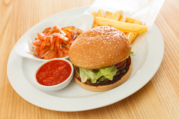 burger with french fries