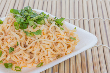 Homemade Quick Ramen Noodles with carrots and peas