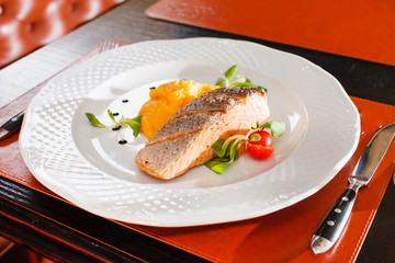 salmon steak in the bar
