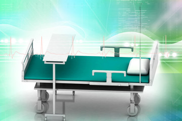 3d multi use hospital bed in abstract background