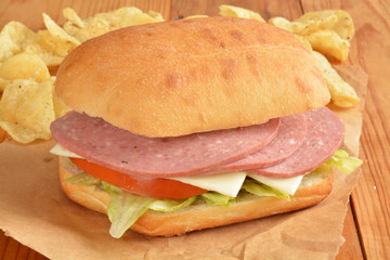 Salami and cheese sandwich