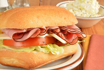 Ham and cheese sandwich closeup