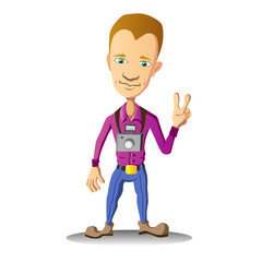 Illustration of young photographer shows peaсe
