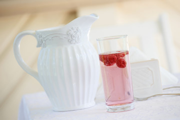 Cooling raspberry beverage in summer